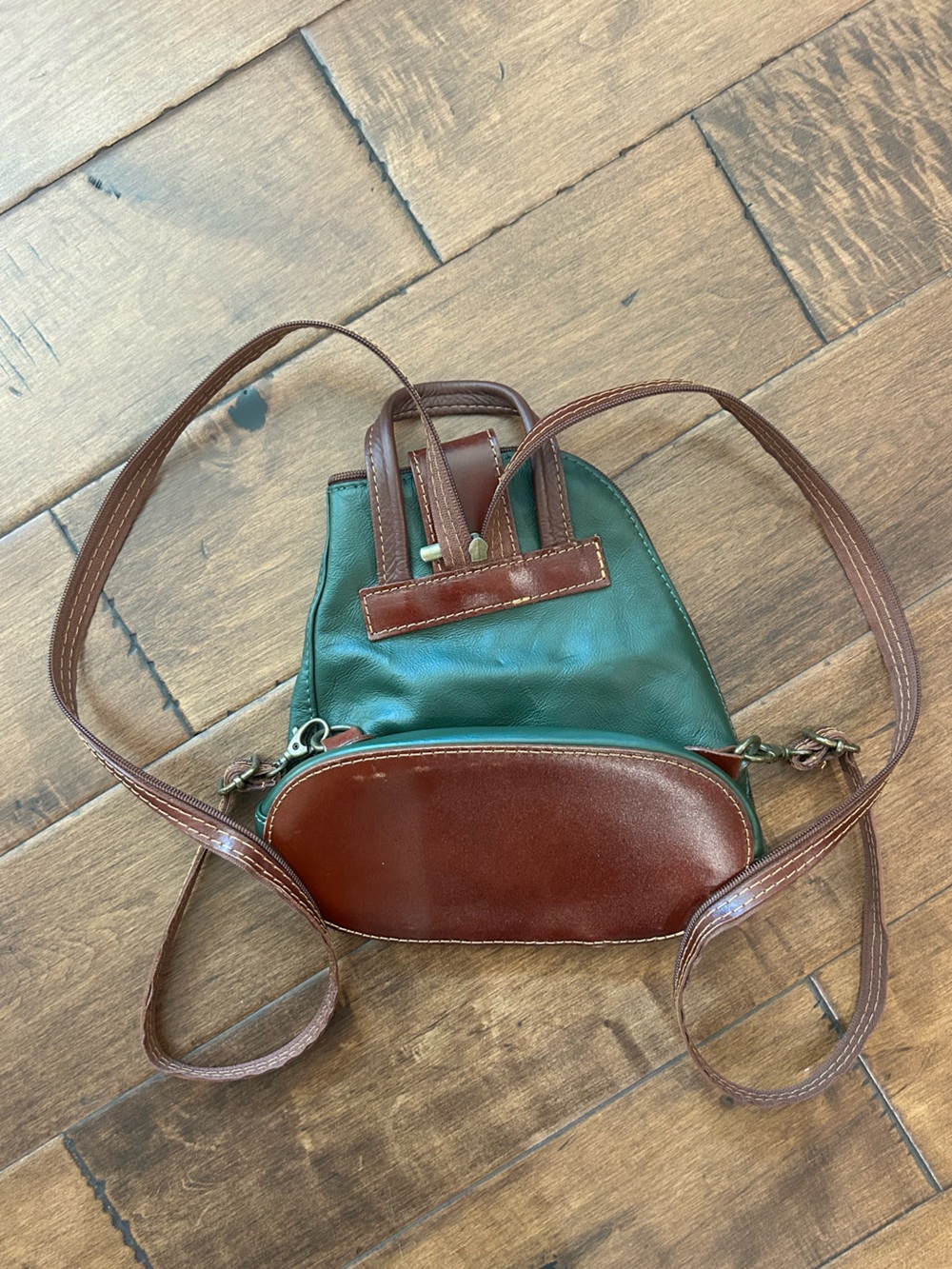 Vera Pelle Green and Brown Leather Crossbody Bag - Picture 4 of 4
